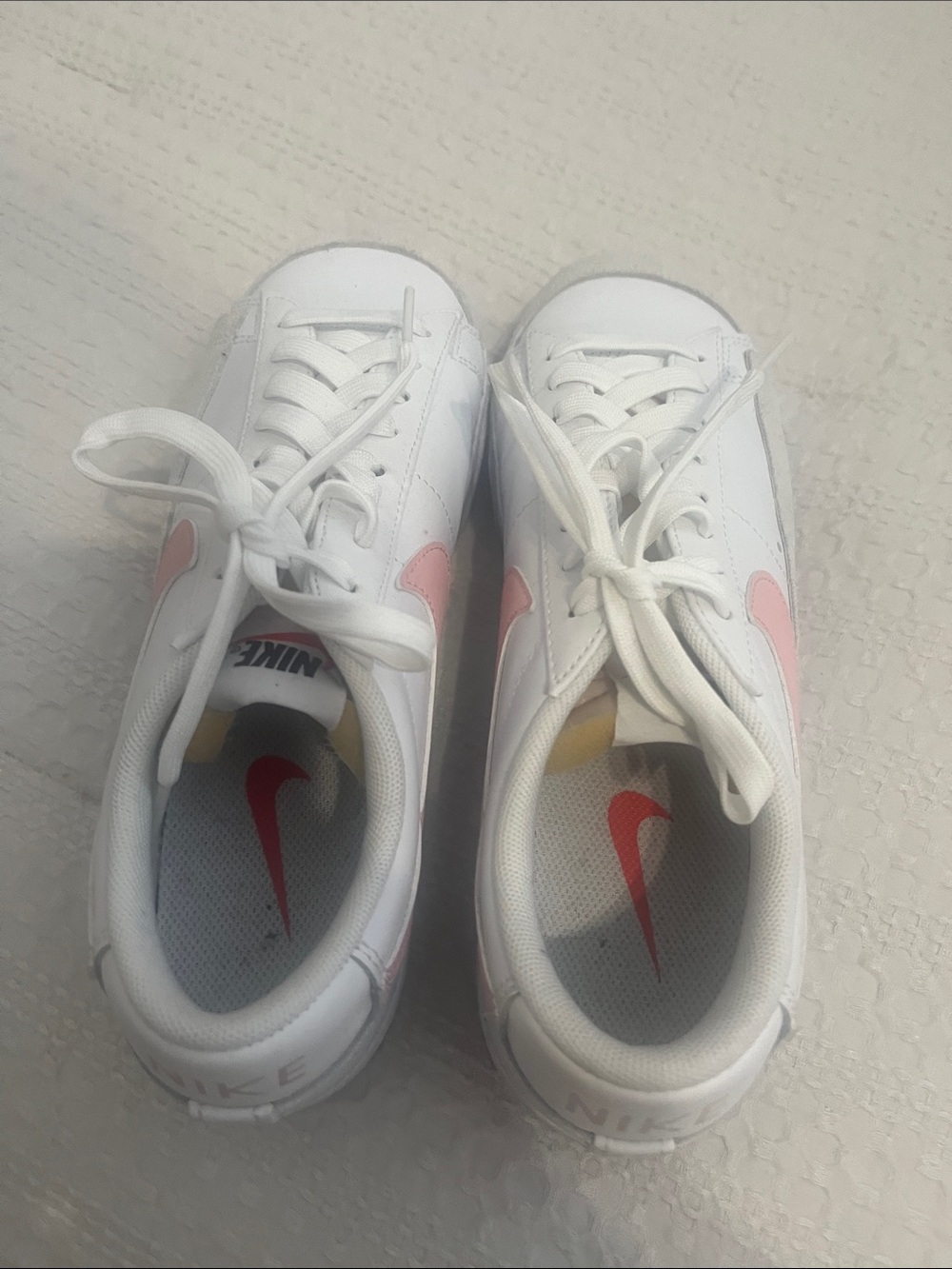 Nike womens blazer low White Sneakers with Pink Swoosh and Red Insole Logo